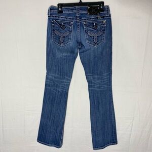 Miss Me Med Wash Low Rise Flap Pocket Boot Cut Jeans JW5305B 29